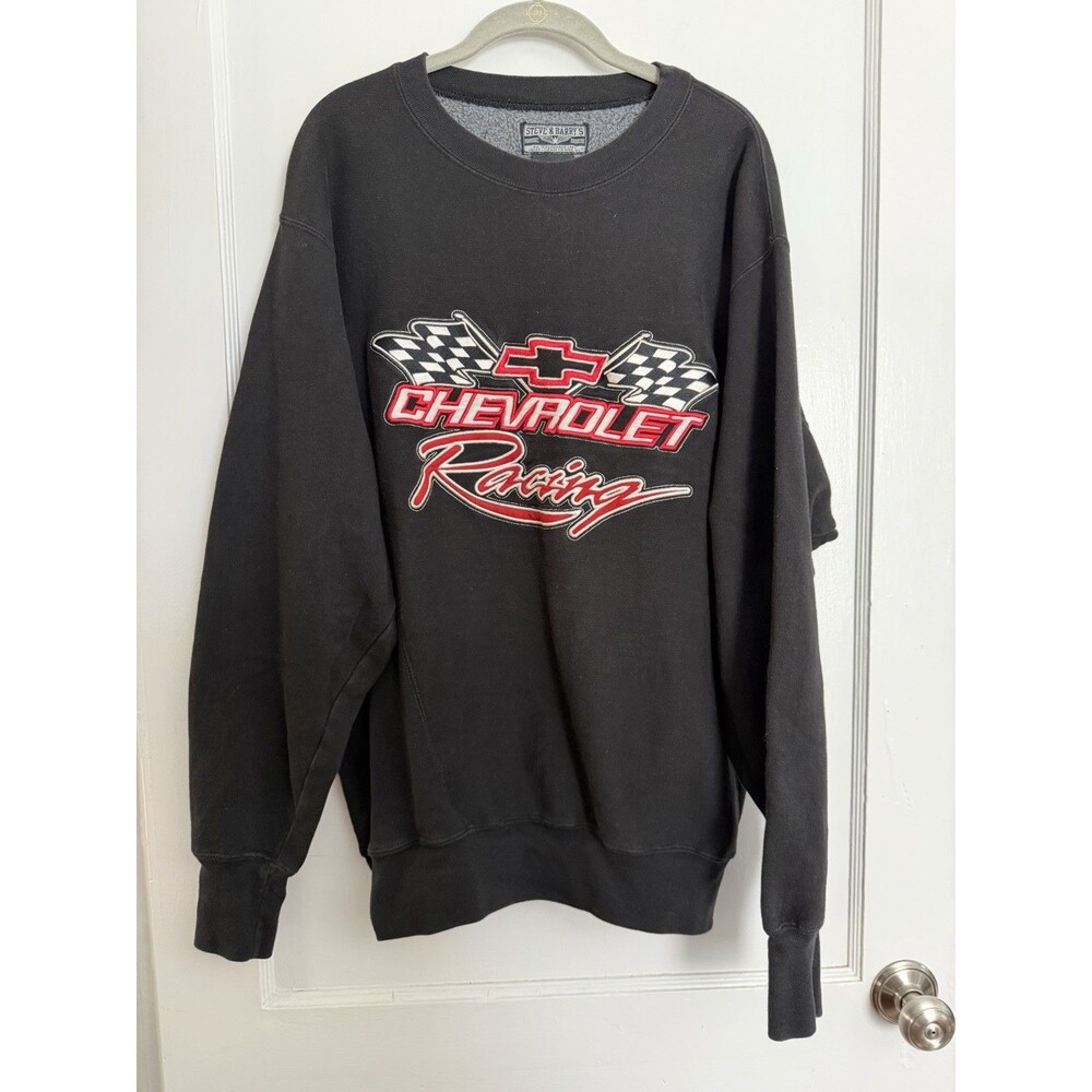Vintage Chevrolet Racing Steve & Barry’s Embroidered Sweatshirt Mens L Black Y2K